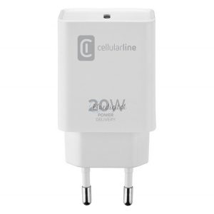 Încărcător CELLULARLINE priză tip C (20W, încărcător rapid PD) ALB