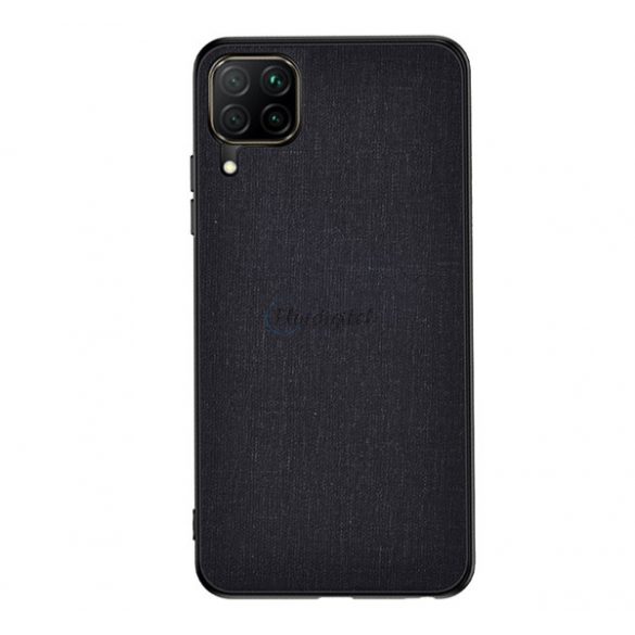 Protecție din plastic pentru telefon (rezistență medie la impact, cadru din silicon, spate textil) NEGRU Samsung Galaxy A12 (SM-A125F / SM-A127F)