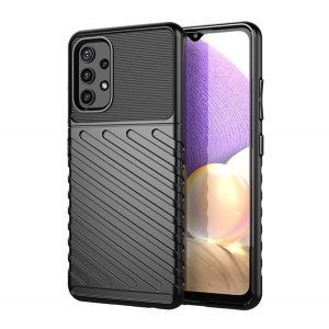 Protector de telefon din silicon (rezistență medie la impact, cu dungi, model convex) NEGRU Samsung Galaxy A32 4G (SM-A325)