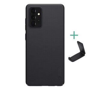 Protectie de telefon din plastic NILLKIN SUPER FROSTED (cauciucat, suprafata aspra + suport de birou) NEGRU Samsung Galaxy A72 4G (SM-A725F), Samsung Galaxy A72 5G (SM-A726F)