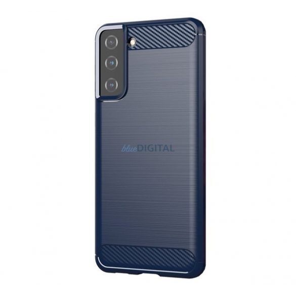 Protector de telefon din silicon (rezistență medie la impact, colț cu pernă de aer, periat, model carbon) ALBASTRU ÎNCHIS Samsung Galaxy S21 Plus (SM-G996) 5G