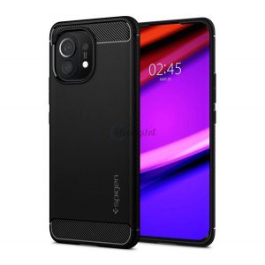 Protector de telefon din silicon SPIGEN RUGGED ARMOR (rezistență medie la impact, colț cu pernă de aer, model carbon) NEGRU Xiaomi Mi 11 5G