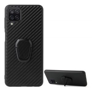 Husă silicon pentru telefon (rezistent la impact mediu, spate cu efect de piele, model de carbon) negru Samsung Galaxy A12 (SM-A125F / SM-A127F)