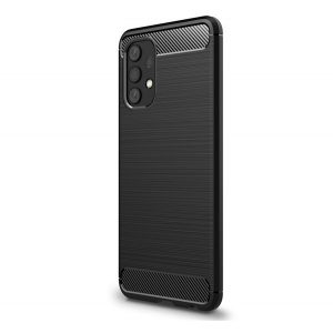 Husă silicon pentru telefon (rezistent la impact mediu, bubble heel, periat, model de carbon) negru Samsung Galaxy A32 4G (SM-A325)