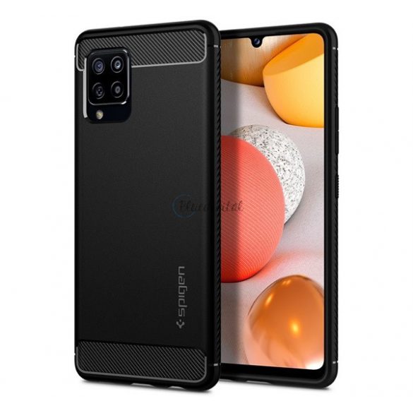 Protector de telefon din silicon SPIGEN RUGGED ARMOR (rezistență medie la impact, colț cu pernă de aer, model carbon) NEGRU Samsung Galaxy A42 5G (SM-A425F)