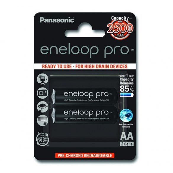 Baterie PANASONIC ENELOOP PRO (AA, BK-3HCDE, 1.2V, 2500mAh Ni-MH, reîncărcabilă) 2 buc/pachet