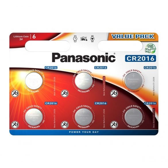 Celulă monedă PANASONIC (CR2016, 3V, litiu) 6 buc/pachet