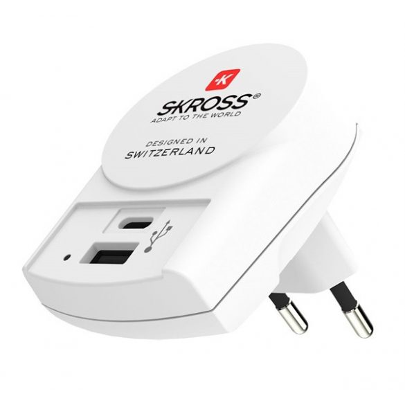 Încărcător SKROSS priză USB+Type-C (15W, încărcător rapid) ALB