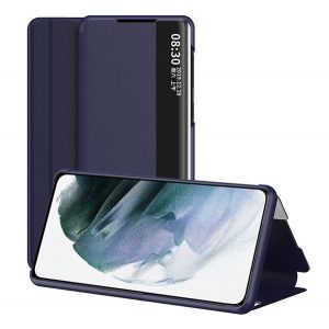 Husă în picioare, efect piele (FLIP, deschidere laterală, funcție de suport pentru desktop, afișare număr de telefon, fereastră de vizualizare) ALBASTRU ÎNCHIS Samsung Galaxy A32 5G (SM-A326)