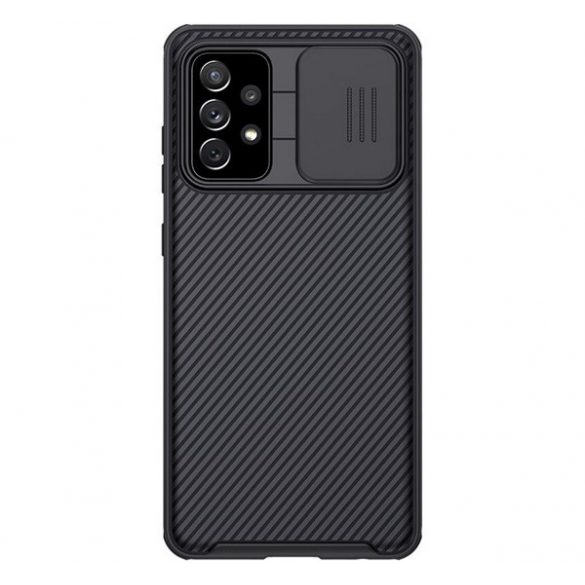 Protector de telefon din plastic NILLKIN CAMSHIELD PRO (cadru din silicon, rezistenta medie la impact, protectie camera, model in dungi) NEGRU Samsung Galaxy A72 4G (SM-A725F), Samsung Galaxy A72 5G (SM-A726F)