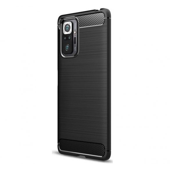 Husă silicon pentru telefon (rezistent la impact mediu, călcâi pernă de aer, model de carbon periat) negru Xiaomi Redmi Note 10 Pro 4G