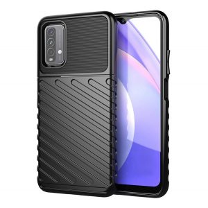 Husă silicon pentru telefon (rezistent la impact mediu, cu dungi, model convex) negru Xiaomi Redmi 9T, Xiaomi Poco M3