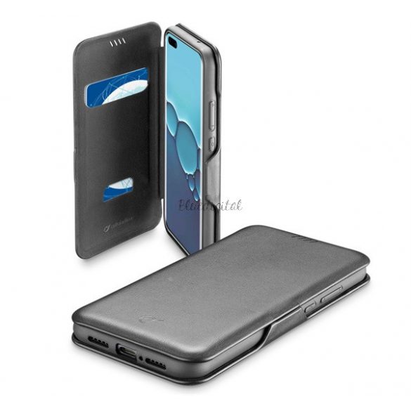 Husă CELLULARLINE BOOK CLUTCH în picioare, efect piele (FLIP, deschidere laterală, funcție suport card bancar) NEGRU Huawei P40