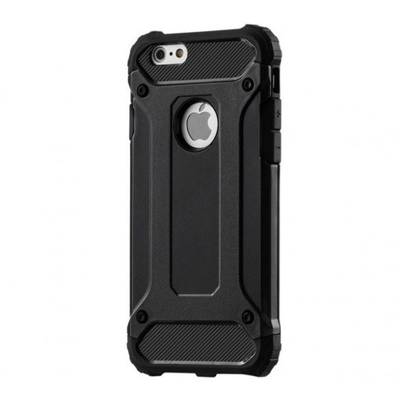 Protector de telefon din plastic Defender (rezistenta la impact mediu, colt cu perna de aer, interior din silicon, efect metalic) NEGRU Apple iPhone 6S 4.7, Apple iPhone 6 4.7