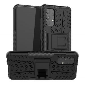 Protector de telefon din plastic Defender (rezistență medie la impact, interior din silicon, suport, model anvelope auto) NEGRU Samsung Galaxy A32 4G (SM-A325)