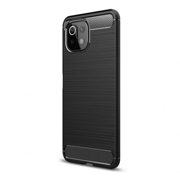 Husă silicon pentru telefon (rezistent la impact mediu, călcâi cu bule, model de carbon periat) negru Xiaomi Mi 11 Lite 4G, Xiaomi Mi 11 Lite 5G, Xiaomi 11 Lite 5G NE