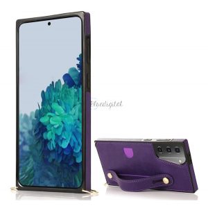 Protector de telefon din silicon (rezistență medie la impact, funcție de suport pentru birou, panou din spate cu efect de piele + curea de mână + curea de umăr) PURPLE Samsung Galaxy S21 Plus (SM-G996) 5G