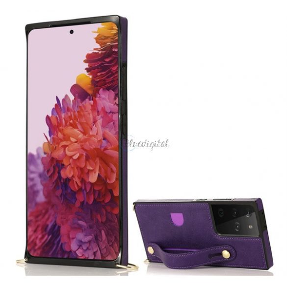 Protectie din silicon pentru telefon (rezistenta medie la impact, functie de suport de birou, spate cu efect piele + curea de mana + curea de umar) PURPLE Samsung Galaxy S21 Ultra (SM-G998) 5G