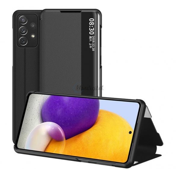 Husă în picioare, efect piele (FLIP, deschidere laterală, funcție de suport pentru desktop, afișare număr de telefon, fereastră de vizualizare) NEGRU Samsung Galaxy A72 5G (SM-A726F), Samsung Galaxy A72 4G (SM-A725F)