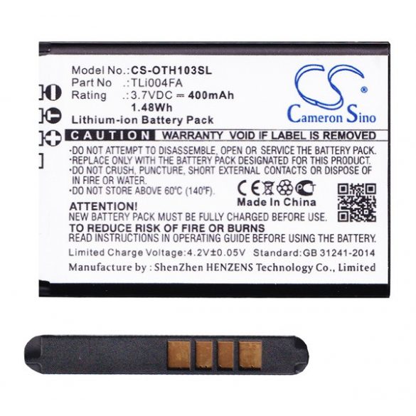 Baterie CAMERON SINO Li-Ion (3,7V/400mAh, compatibil Alcatel TLi004FA) NEGRU Alcatel OT-1010, Alcatel OT-1016, Alcatel OT-1050D, Alcatel OT-1046D, Alcatel OT-1035, Alcatel OT-105OT-, Alcatel OT-105OT-OT 1066D