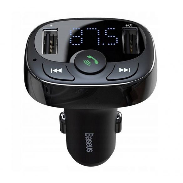 BASEUS bluetooth FM transmițător încărcător auto 2 USB + microSD soclu (12W, încărcător rapid) negru