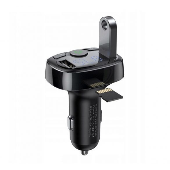 BASEUS bluetooth FM transmițător încărcător auto 2 USB + microSD soclu (12W, încărcător rapid) negru