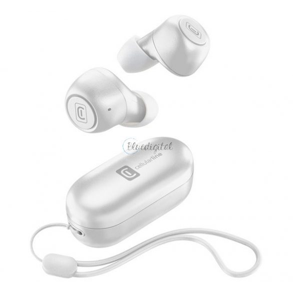 Căști bluetooth CELLULARLINE PICK STEREO (v5.0, TWS, mini, microfon, filtru de zgomot + carcasă de încărcare + brățară) ALBE