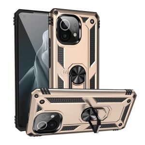 Protector de telefon din plastic Defender (rezistenta la impact mediu, interior din silicon, inel suport telefon, placa metalica incorporata) GOLD Xiaomi Mi 11 5G