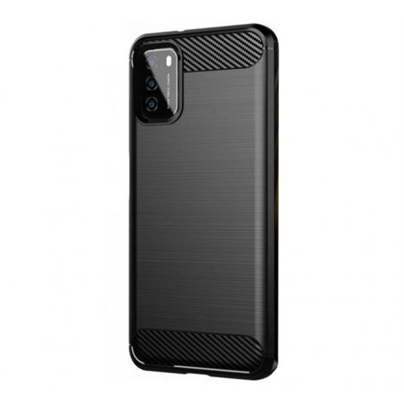 Husă silicon pentru telefon (rezistent la impact mediu, călcâi pernă de aer, model de carbon periat) negru Xiaomi Redmi 9T