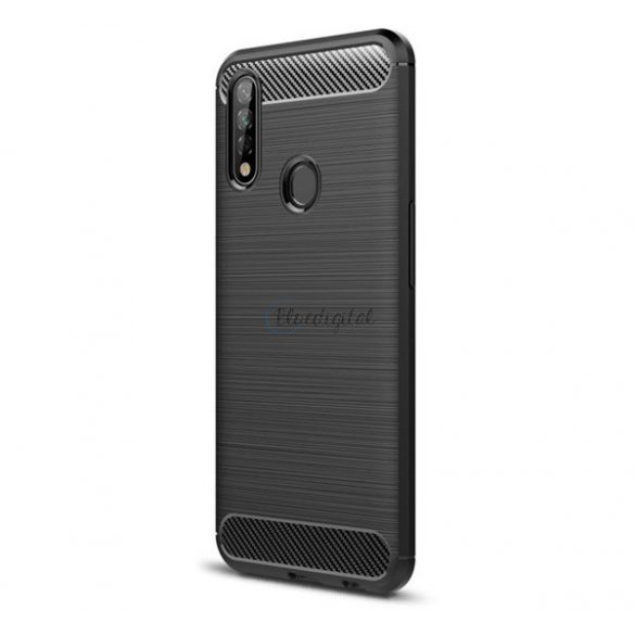 Protector de telefon din silicon (rezistență medie la impact, colț cu pernă de aer, periat, model carbon) NEGRU Oppo A31