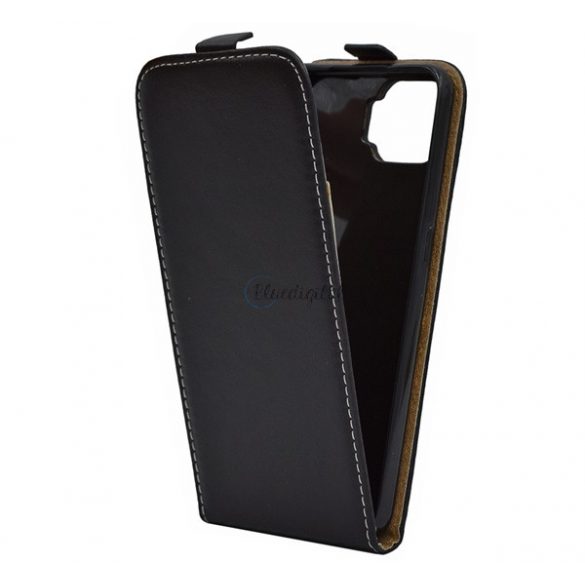 Carcasa in picioare, efect piele (FLIP, deschidere in jos, suport din silicon) NEGRU Oppo A73 4G