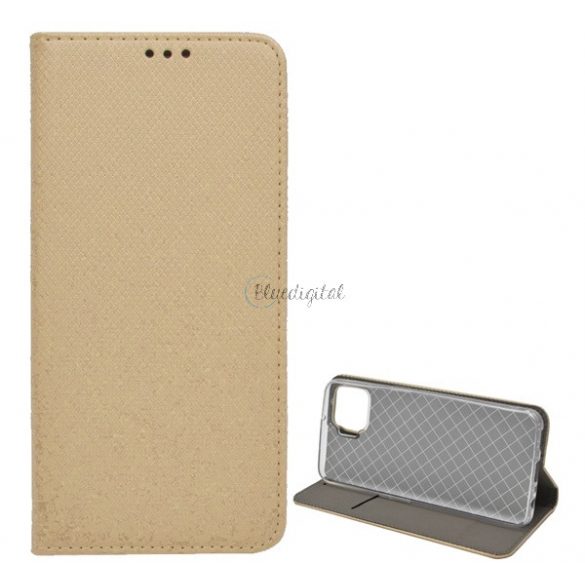 Carcasa in picioare, efect piele (FLIP, deschidere laterala, functie suport de masa, model romb) GOLD Oppo A73 4G