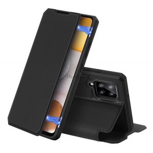 Husa DUX DUCIS SKIN X in picioare, efect piele (FLIP, deschidere laterala, suport desktop, suport incarcare wireless) NEGRU Samsung Galaxy A42 5G (SM-A425F)