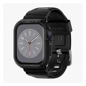 Curea de rezervă SPIGEN RUGGED ARMOR PRO (dimensiune personalizată, silicon, rezistență la șoc + cadru din silicon) NEGRU Apple Watch Series 4 44mm, Apple Watch Series 5 44mm, Apple Watch Series 6 44mm, Apple Watch Series SE 44mm