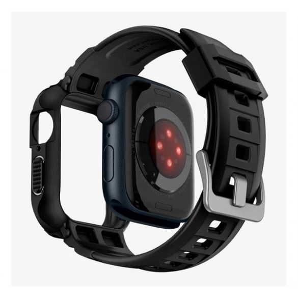 Curea de rezervă SPIGEN RUGGED ARMOR PRO (dimensiune personalizată, silicon, rezistență la șoc + cadru din silicon) NEGRU Apple Watch Series 4 44mm, Apple Watch Series 5 44mm, Apple Watch Series 6 44mm, Apple Watch Series SE 44mm