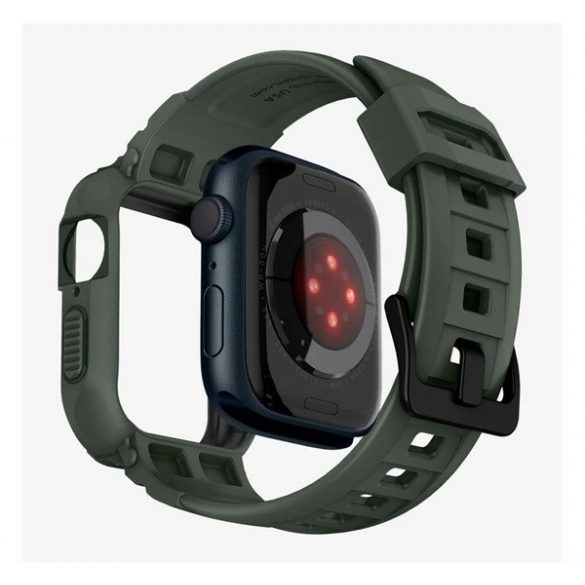 Curea de rezervă SPIGEN RUGGED ARMOR PRO (dimensiune personalizată, silicon, rezistență la șoc + cadru din silicon) VERDE ÎNCHIS Apple Watch Series 4 44mm, Apple Watch Series 5 44mm, Apple Watch Series 6 44mm, Apple Watch Series SE 44mm