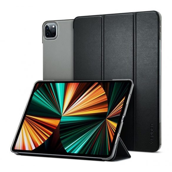 Husă SPIGEN SMART FOLD în picioare, efect piele (FLIP activ, deschidere laterală, TRIFOLD, suport pentru masă) NEGRU Apple IPAD Pro 12.9 (2021)