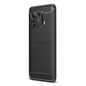 Protector de telefon din silicon (rezistență medie la impact, colț cu pernă de aer, periat, model carbon) NEGRU Xiaomi Mi 11 Pro 5G