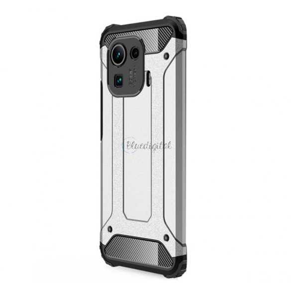 Protector de telefon Defender din plastic (rezistenta la impact mediu, colt cu perna de aer, interior din silicon, efect metalic) ARGINTIE Xiaomi Mi 11 Pro 5G