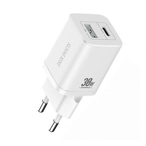 DUX DUCIS C80 încărcător de rețea USB+priză de tip C (30W, încărcător rapid PD) ALB