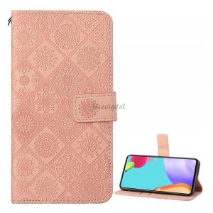 Husă stativă cu efect de piele (FLIP, deschidere laterală, suport pentru birou, model floral în relief) CULOARE ROSE Samsung Galaxy A52 5G (SM-A526F), Samsung Galaxy A52s 5G (SM-A528), Samsung Galaxy A52