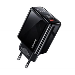 Încărcător de rețea USAMS T40, priză USB+Type-C (20W, încărcător rapid PD 3.0) NEGRU