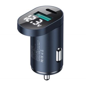 Încărcător auto JOYROOM USB+priză de tip C (42,5 W, încărcător rapid PD, LED) ALBASTRU ÎNCHIS