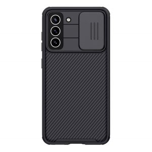 NILLKIN CAMSHIELD PRO protecție din plastic pentru telefon (cadru din silicon, rezistență medie la impact, protecție cameră foto, model cu dungi) NEGRU Samsung Galaxy S21 FE (SM-G990)