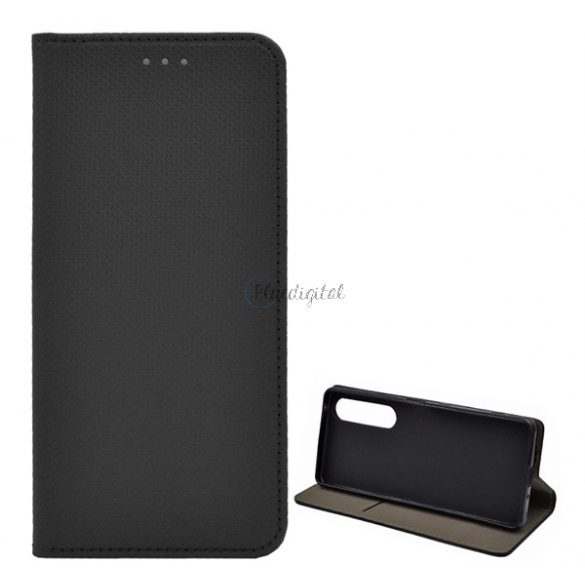 Carcasa in picioare, efect piele (FLIP, deschidere laterala, functie suport de masa, model romb) NEGRU Sony Xperia 1 III