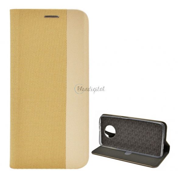 Carcasa in picioare, efect piele (FLIP, deschidere laterala, functie suport de masa, model textil) GOLD Xiaomi Redmi Note 9T 5G