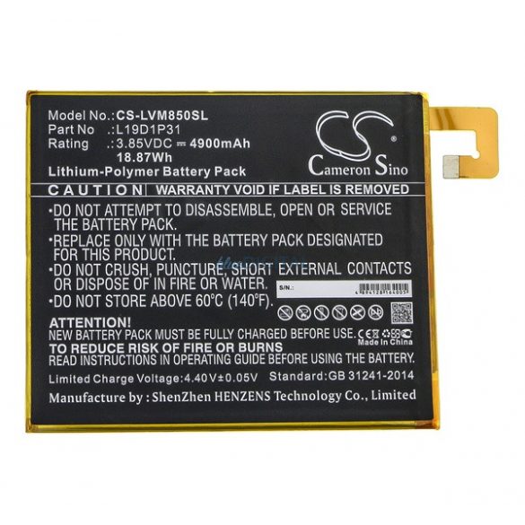 CAMERON SINO Baterie Li-Polimer (3.85V/4900mAh, compatibil Lenovo L19D1P31) BLACK Lenovo Tab M8 (TB-8505F) WIFI