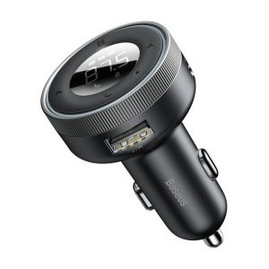 BASEUS bluetooth FM transmițător încărcător auto 2 prize USB (17W, încărcător rapid, AUX, afișaj LED) NEGRU