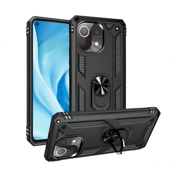 Defender protecțiede telefon din plastic (rezistent la impact mediu, interior din silicon, inel de fixare a telefonului, placă metalică încorporată) negru Xiaomi Mi 11 Lite 5G, Xiaomi Mi 11 Lite 4G, Xiaomi 11 Lite 5G NE