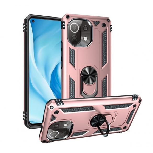 Defender protecțiede telefon din plastic (rezistent la impact mediu, interior din silicon, inel de fixare a telefonului, placă metalică încorporată) GOLDEN Xiaomi Mi 11 Lite 5G, Xiaomi Mi 11 Lite 4G, Xiaomi 11 Lite 5G NE